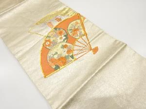 扇に菊・椿・藤模様織り出し　名古屋帯